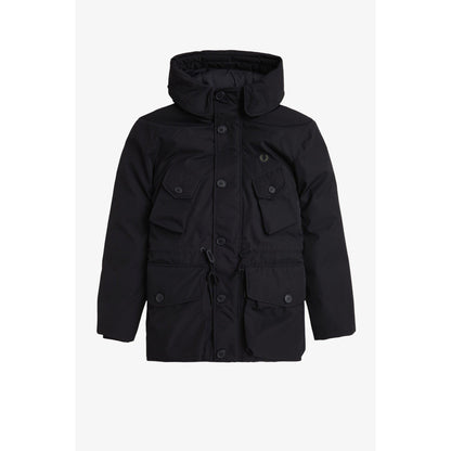Patch Puffer Hooded Thigh Length Parka