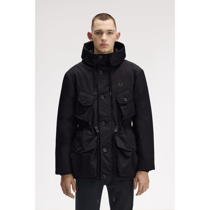 Patch Puffer Hooded Thigh Length Parka
