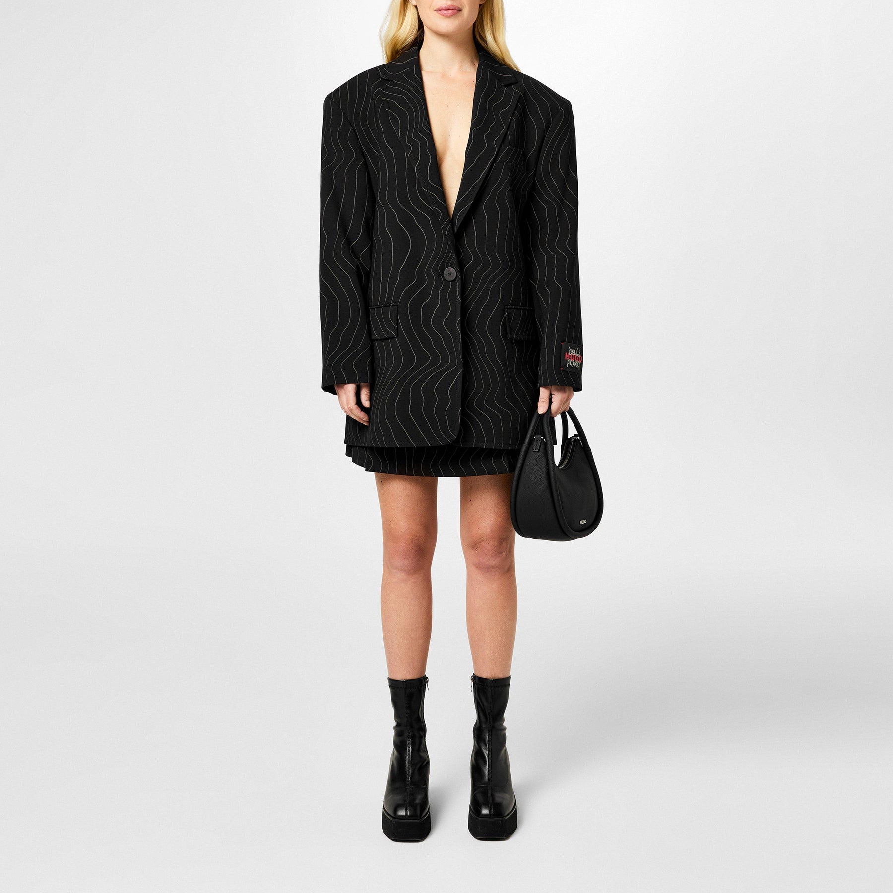 X Bella Poarch Oversized Fit Pinstripe Jacket