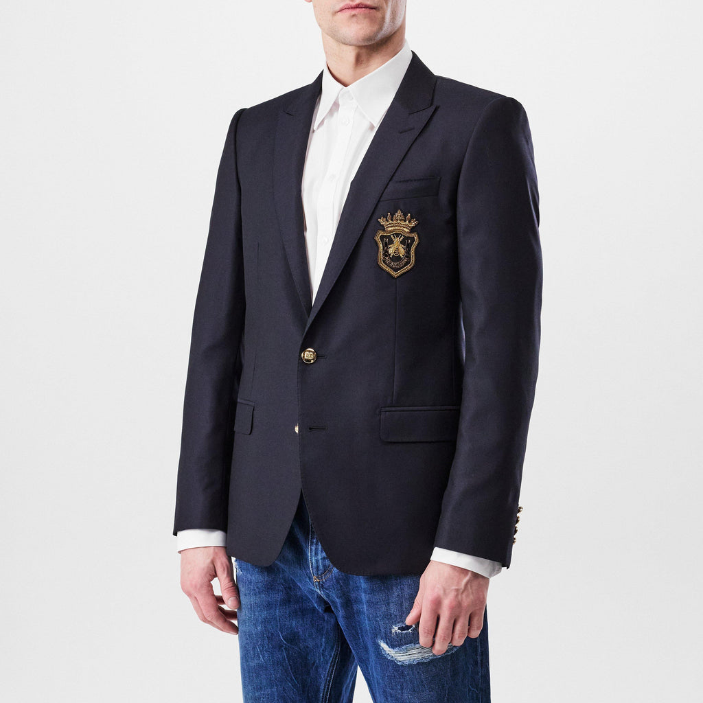 Crest Appliqué Single-Breasted Blazer