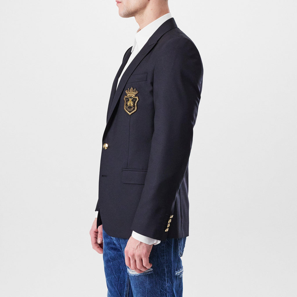 Crest Appliqué Single-Breasted Blazer