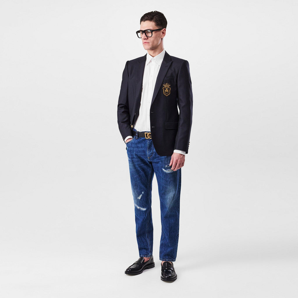 Crest Appliqué Single-Breasted Blazer