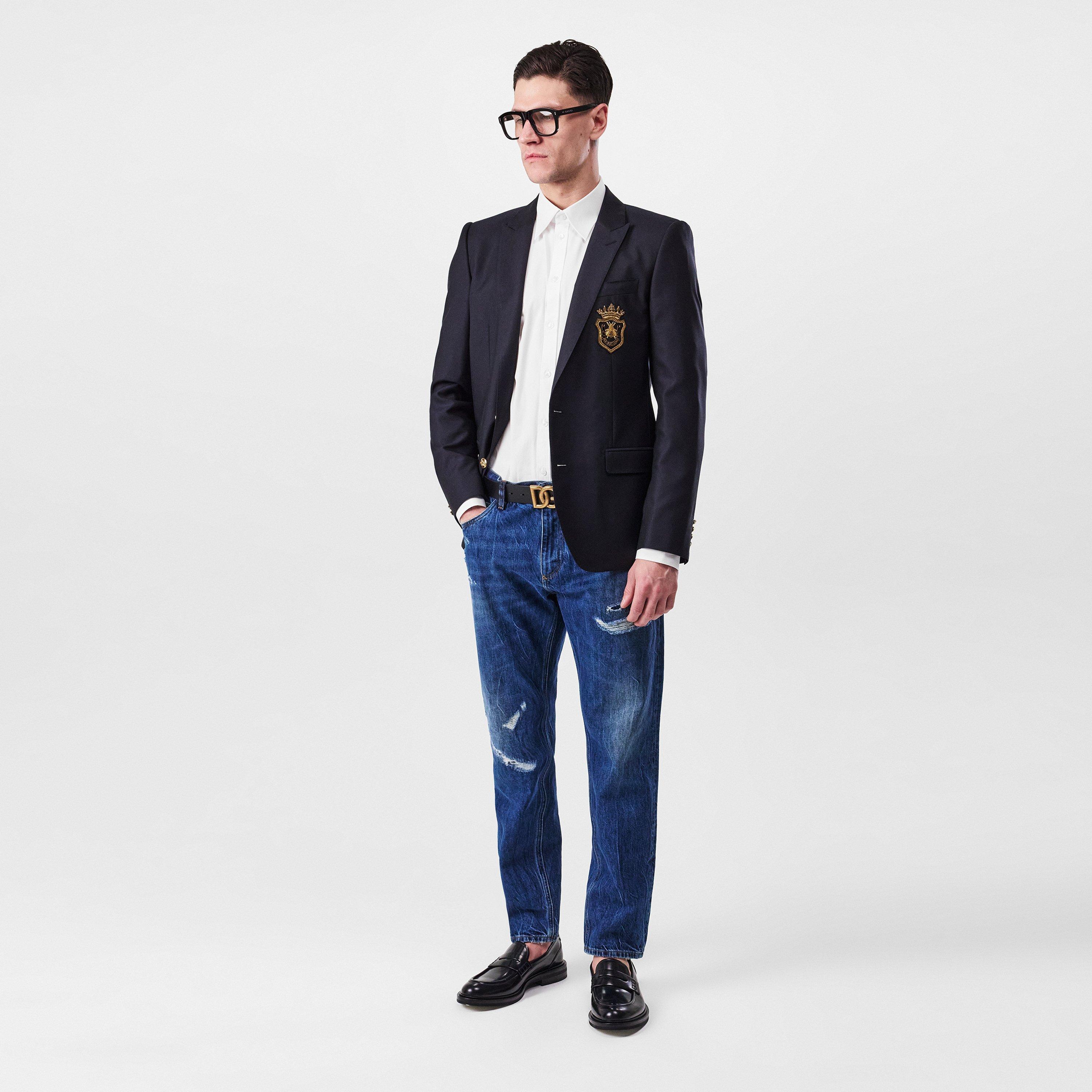 Crest Appliqué Single-Breasted Blazer