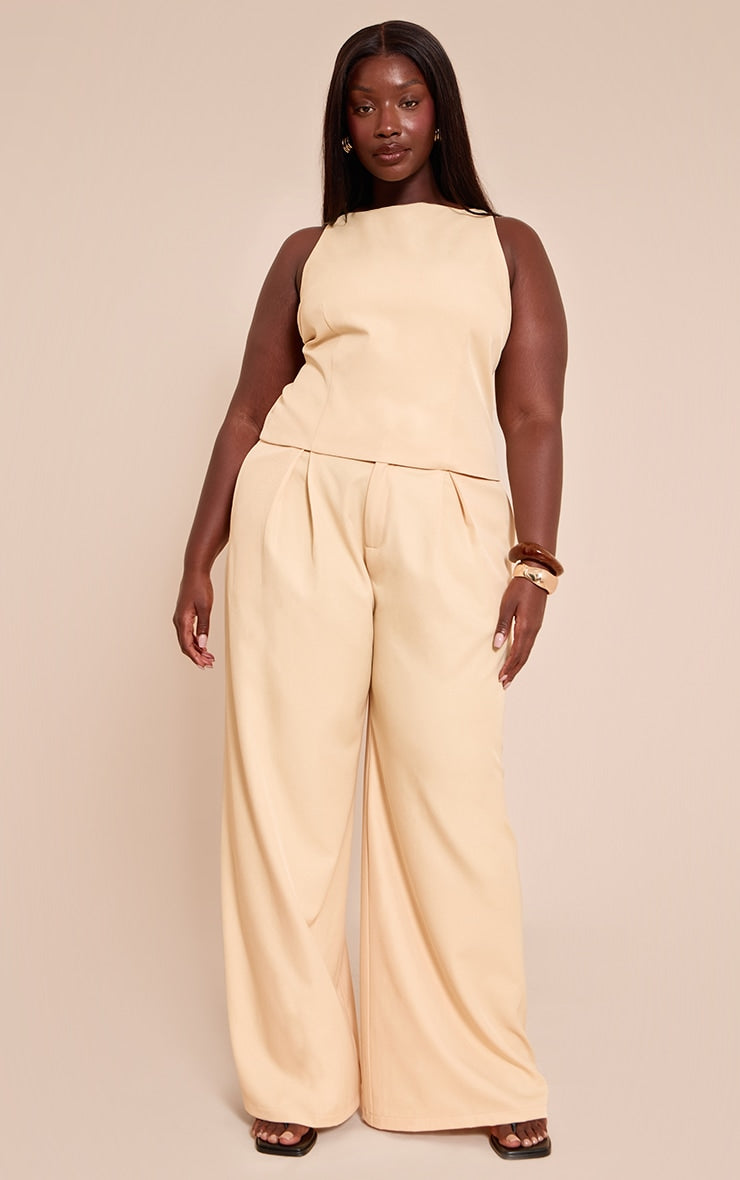 Plus Lemon Woven Tailored Pleated Wide Leg Trousers