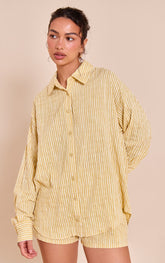 Chartreuse Striped Linen Long Sleeve Shirt