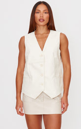 Cream Faux Leather Oversized Waistcoat