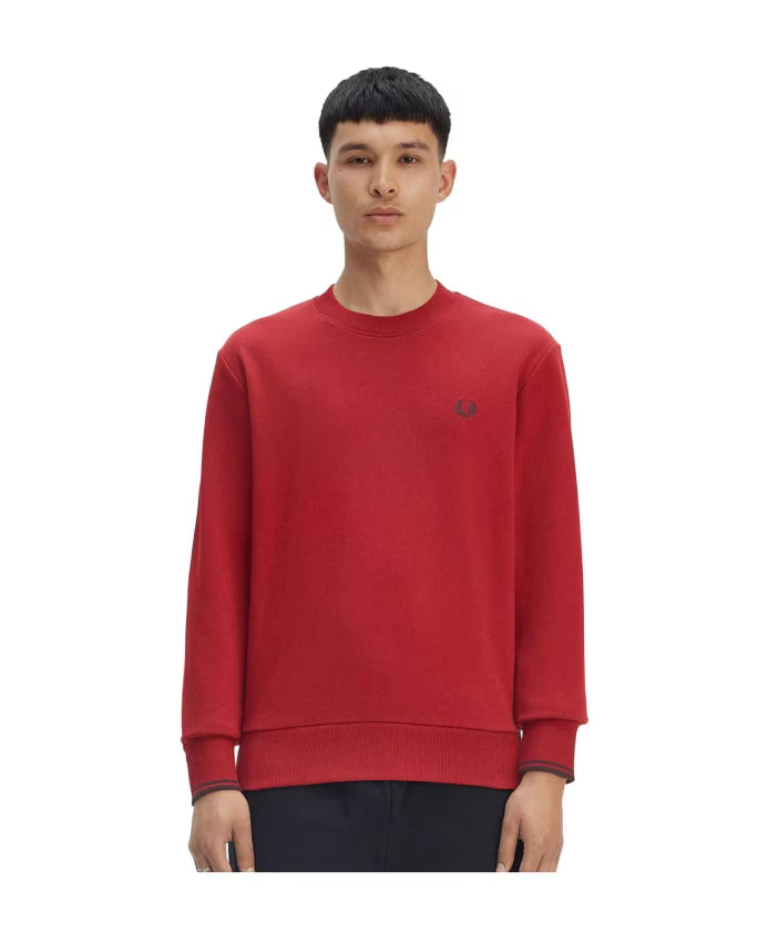 Fred Perry Cotton Crewneck Sweatshirt with Ribbed Trim