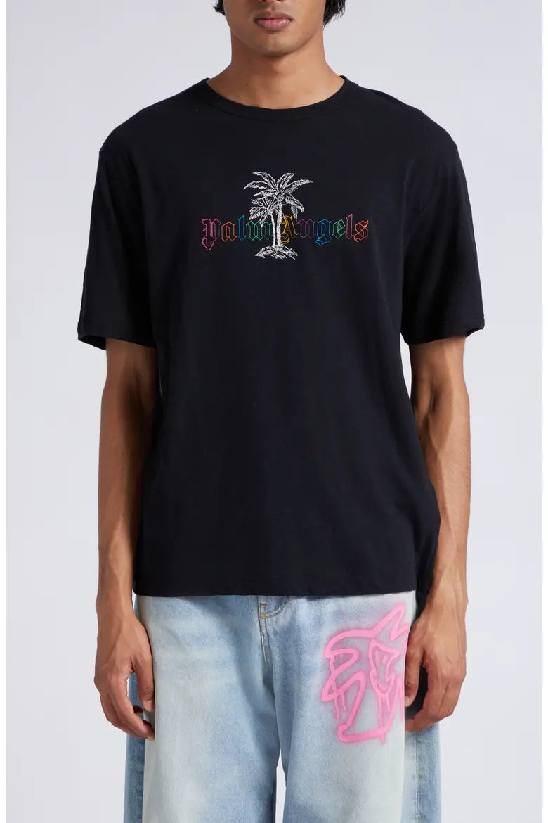 Embroidered Logo Cotton & Linen Graphic T-Shirt