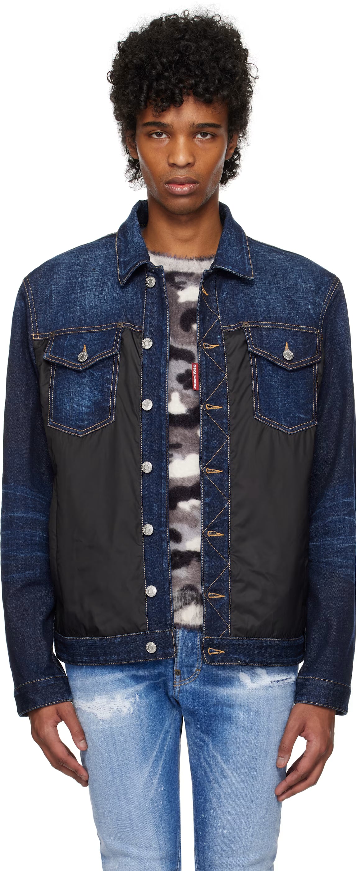 Navy & Black Denim Puffer Jean Jacket
