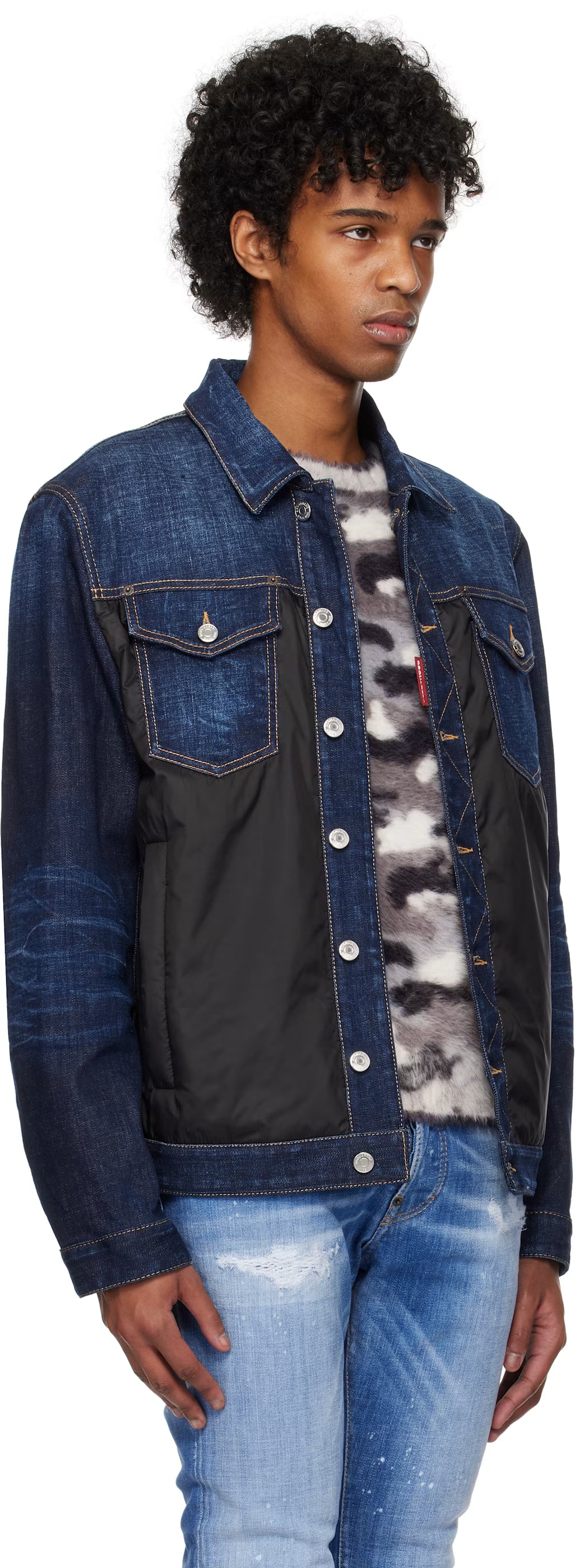Navy & Black Denim Puffer Jean Jacket