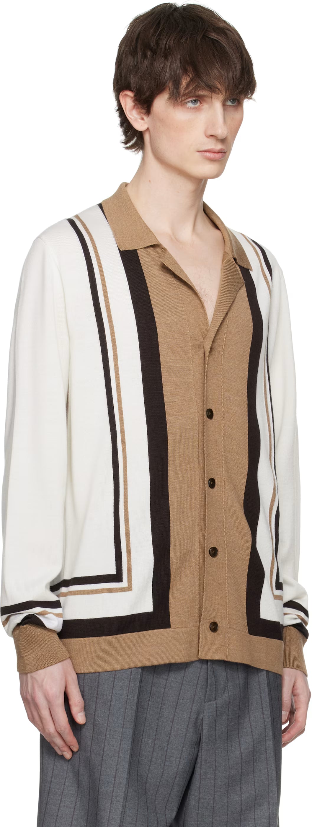 Dolce&Gabbana Beige & White Wool DG Embroidery Cardigan