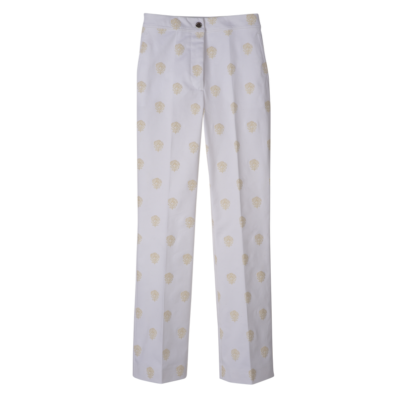 Trousers Ecru - Embroidered gabardine