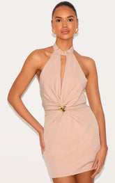 Clay Woven Ruched Cut Out Mini Dress