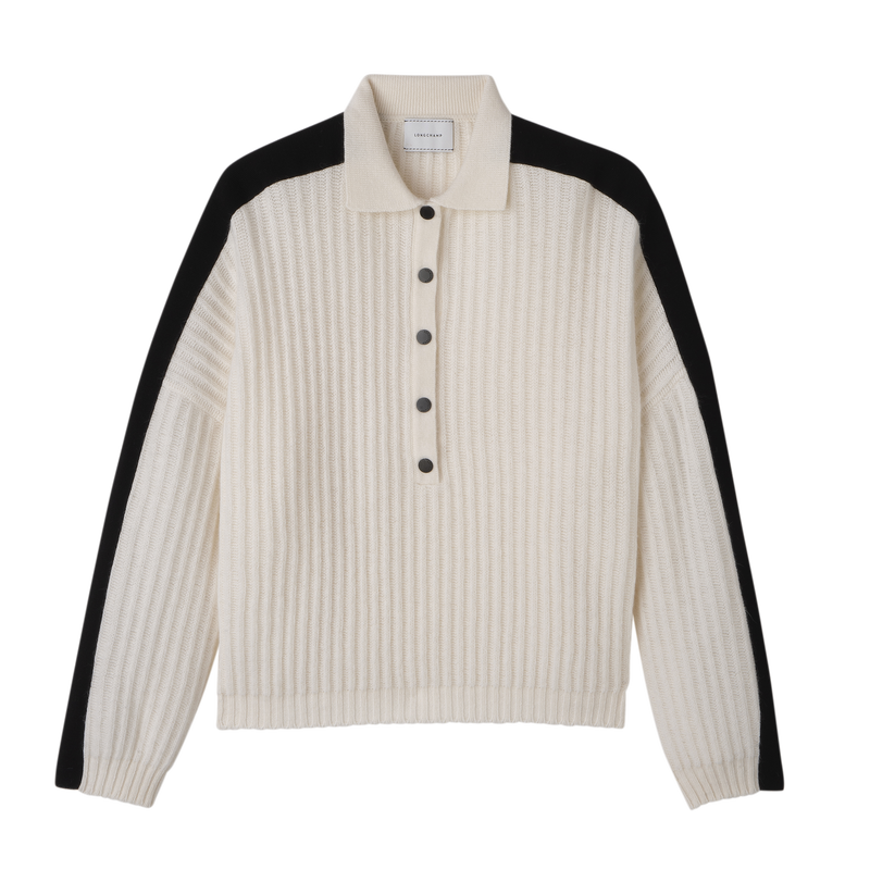 Polo collar jumper Ecru - Knit