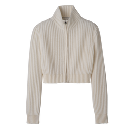 Zip collar short cardigan Ecru - Knit