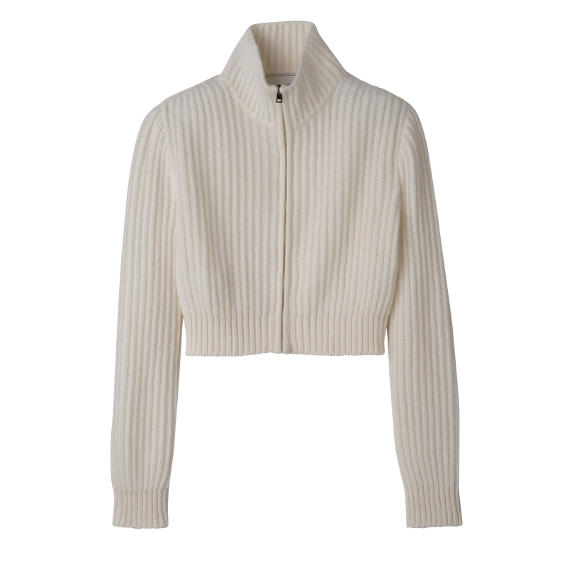 Zip collar short cardigan Ecru - Knit