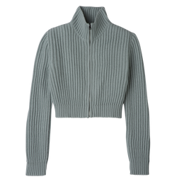 Zip collar short cardigan Celadon - Knit