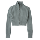 Zip collar short cardigan Celadon - Knit