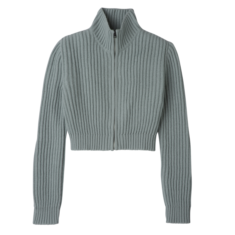 Zip collar short cardigan Celadon - Knit