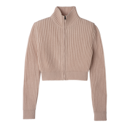 Zip collar short cardigan Nude - Knit