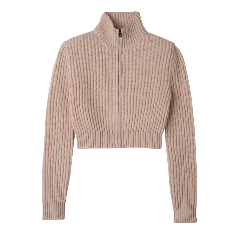 Zip collar short cardigan Nude - Knit