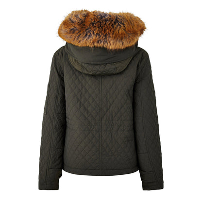 Equestrian Knight Detachable Faux-Fur Trim Hooded Long Sleeve Quilted Jacket