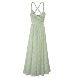 Long dress Aqua Green - Vichy jacquard embroidered
