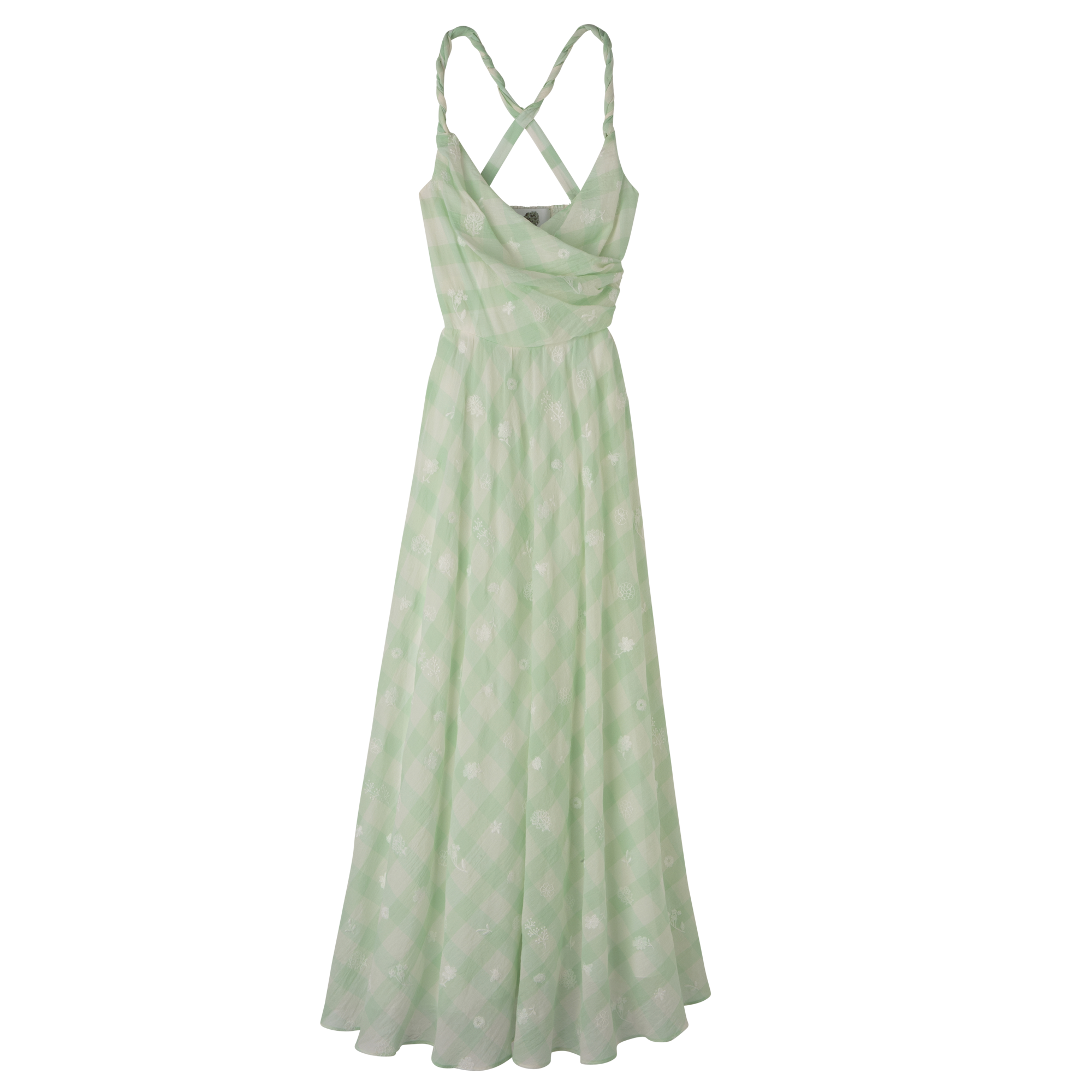 Long dress Aqua Green - Vichy jacquard embroidered