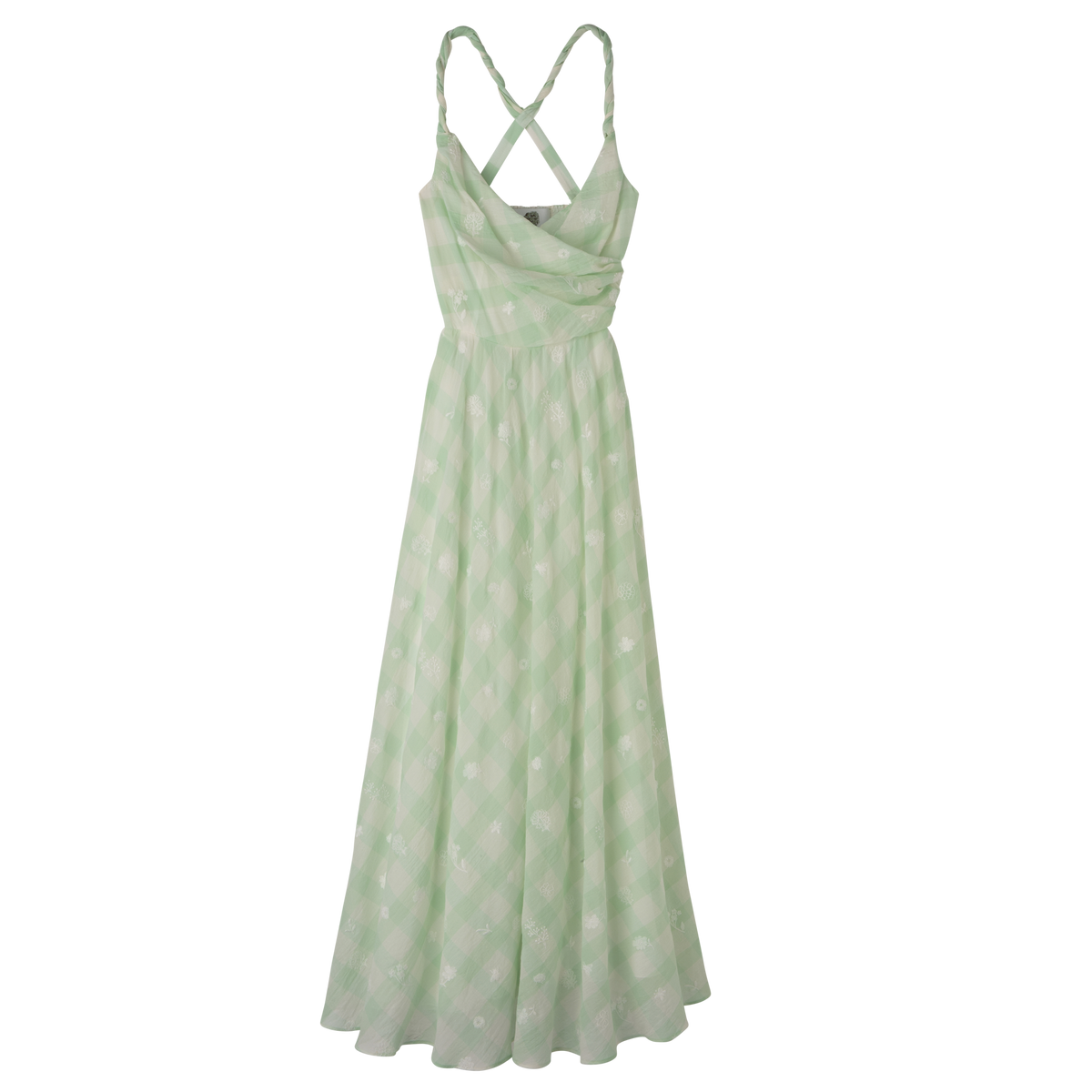 Long dress Aqua Green - Vichy jacquard embroidered