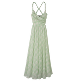 Long dress Aqua Green - Vichy jacquard embroidered
