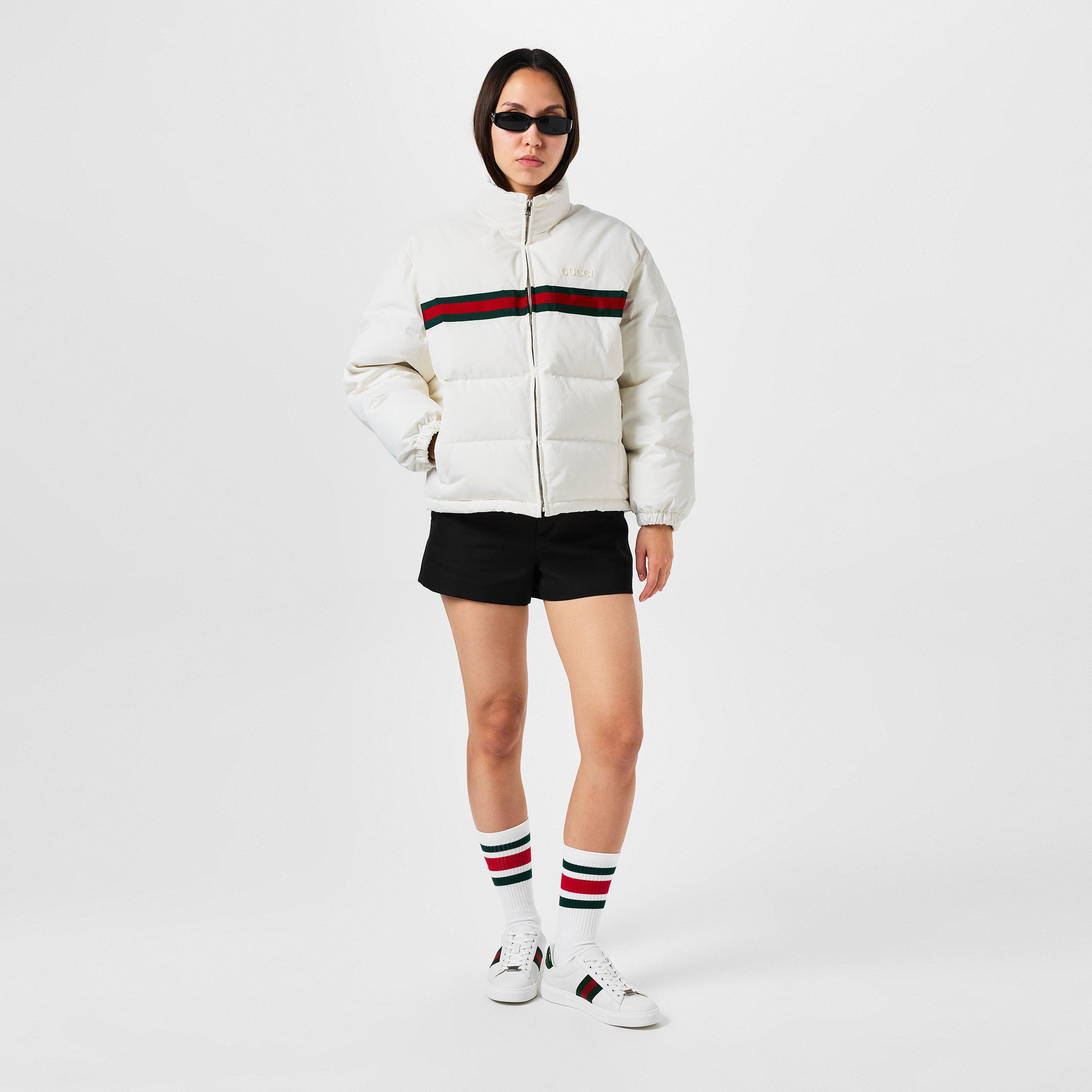 Twill Bomber Water Resistant Goose Down Stand Collar Short Puffer Jacket