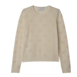 Round neck sweater Ecru - Embroidered knit