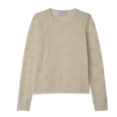 Round neck sweater Ecru - Embroidered knit
