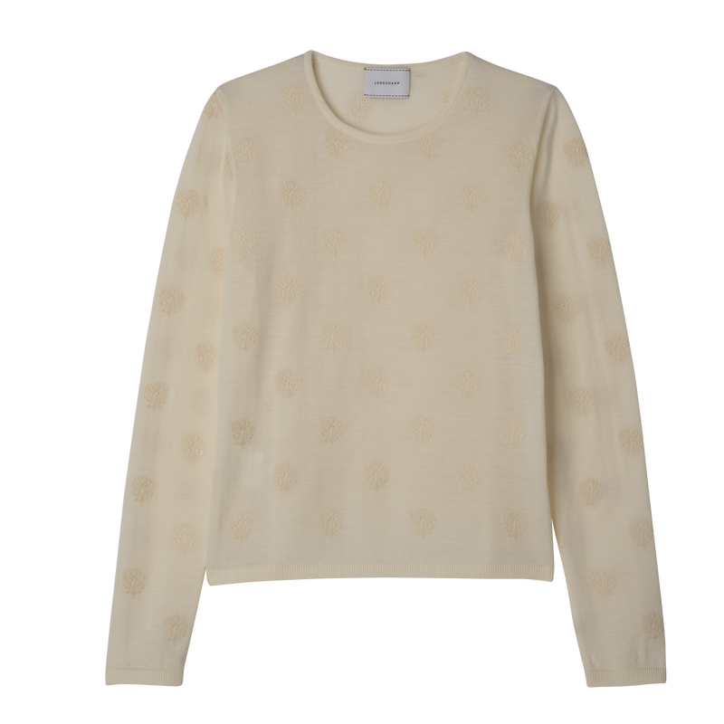 Round neck sweater Ecru - Embroidered knit