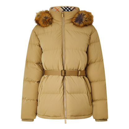 Water-Repellent Detachable Hood Faux-Fur Trim Short Puffer Jacket