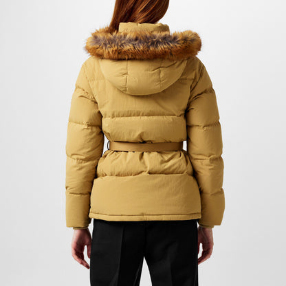 Water-Repellent Detachable Hood Faux-Fur Trim Short Puffer Jacket