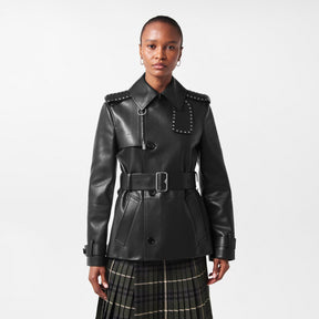 Studded Leather Trench Jacket