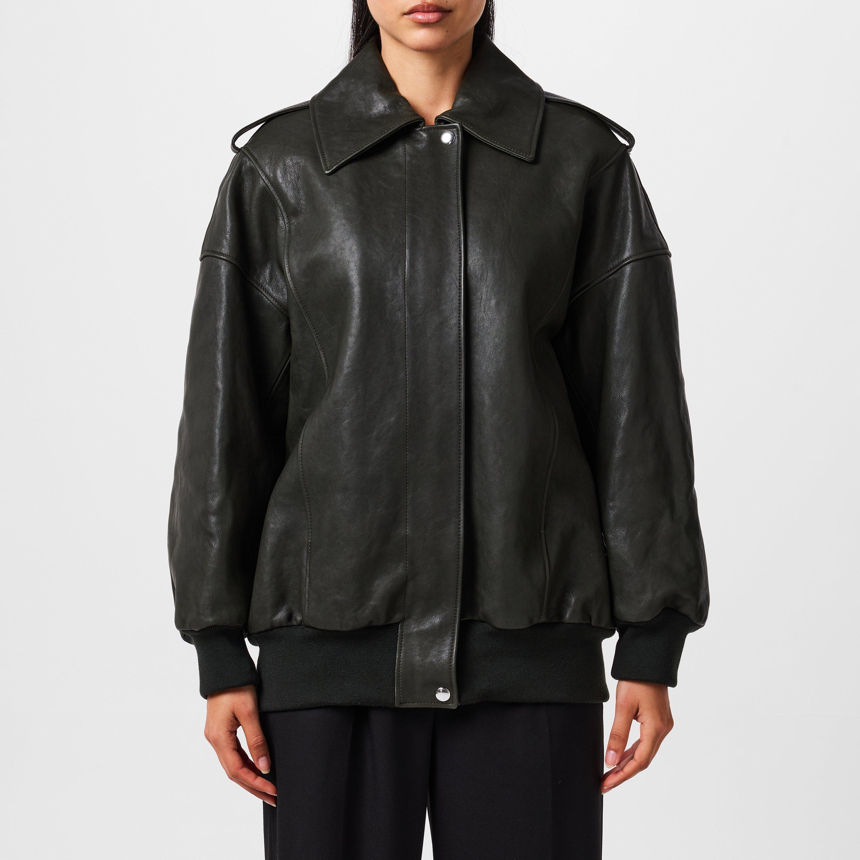 Aviator Bomber Leather Long Sleeve Oversized Fit Jacket