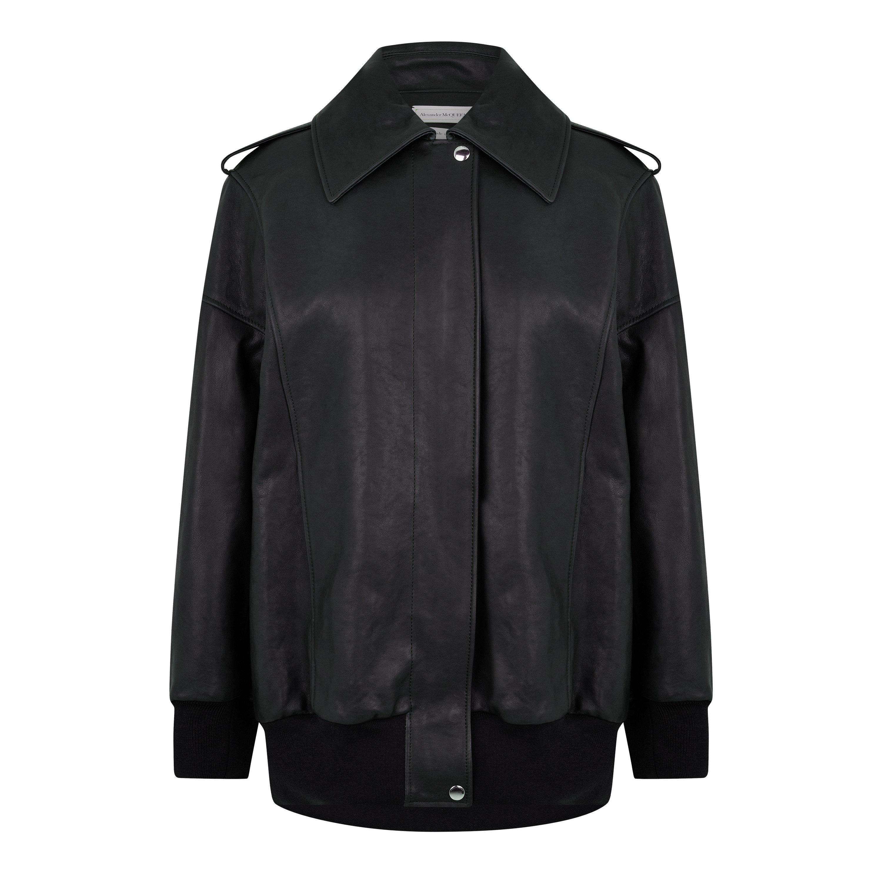 Aviator Bomber Leather Long Sleeve Oversized Fit Jacket