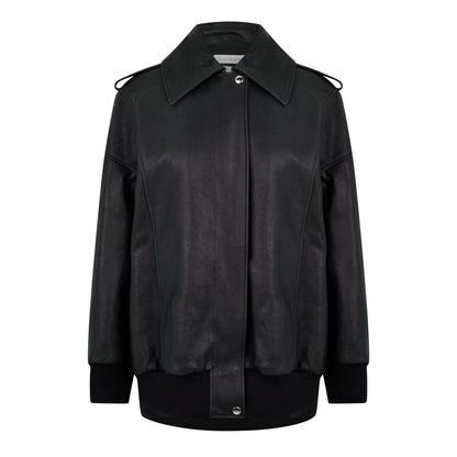 Aviator Bomber Leather Long Sleeve Oversized Fit Jacket