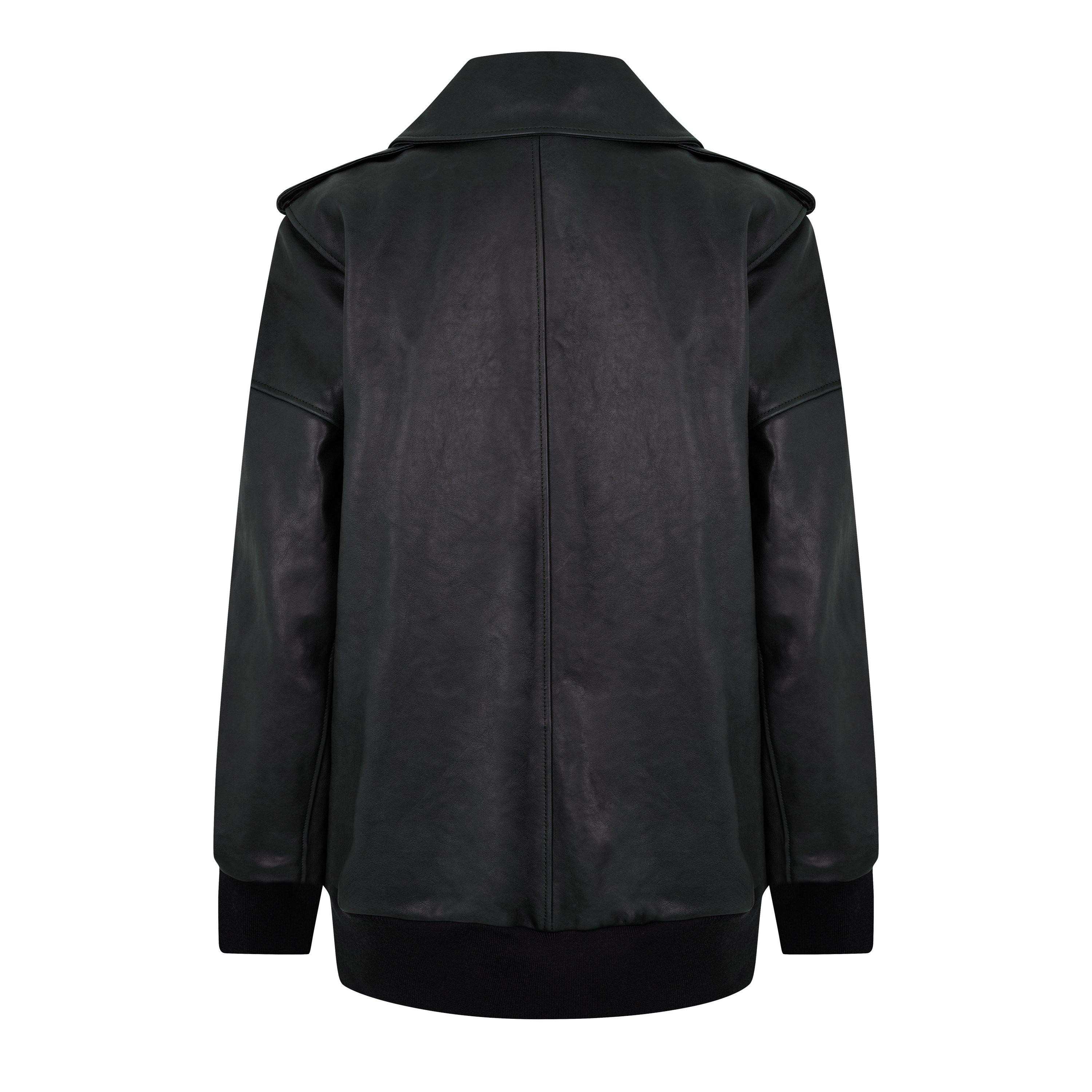 Aviator Bomber Leather Long Sleeve Oversized Fit Jacket