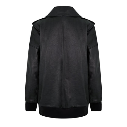 Aviator Bomber Leather Long Sleeve Oversized Fit Jacket