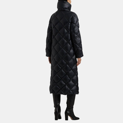 Duck Down Funnel Neck Long Puffer Jacket
