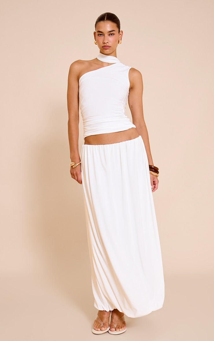 Cream Double Slinky Bubble Hem Midaxi Skirt