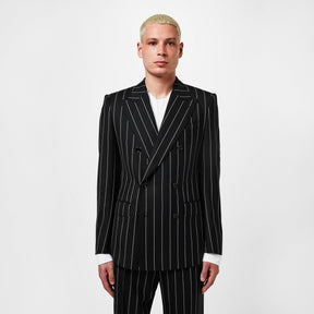 Double-Breasted Pinstripe Blazer