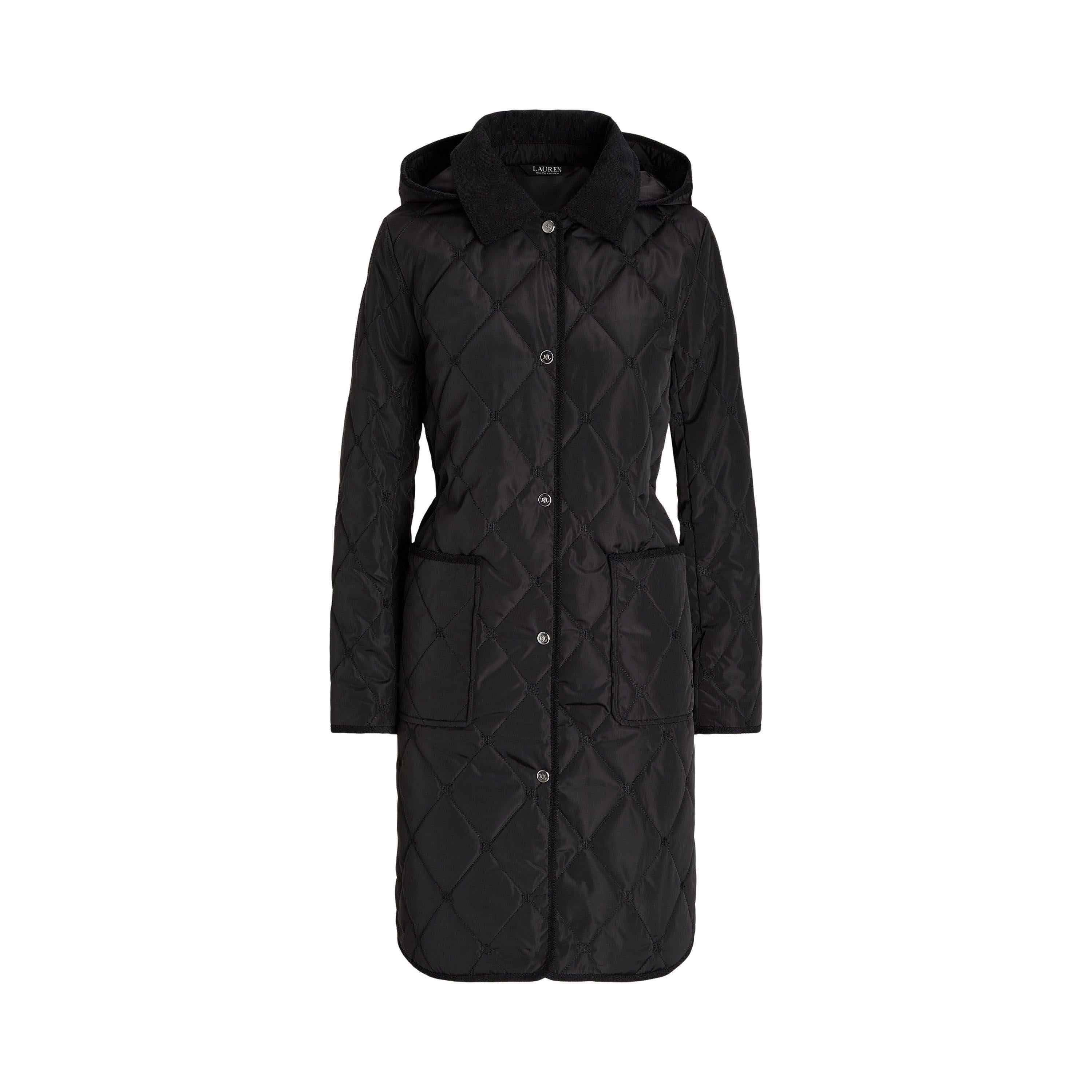 Corduroy Trim Quilted Detachable Hood Long Sleeve Short Puffer Jacket