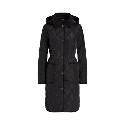 Corduroy Trim Quilted Detachable Hood Long Sleeve Short Puffer Jacket