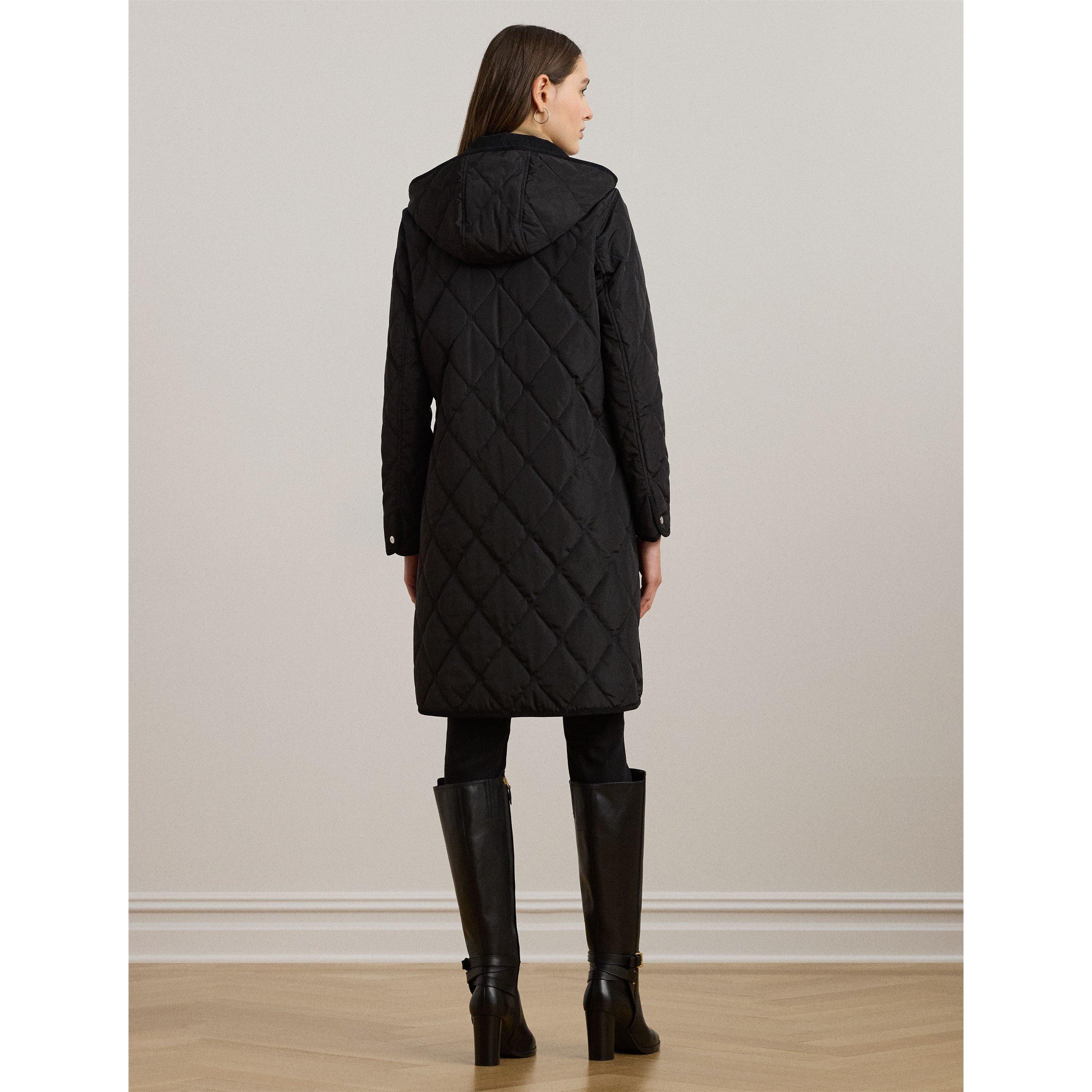 Corduroy Trim Quilted Detachable Hood Long Sleeve Short Puffer Jacket