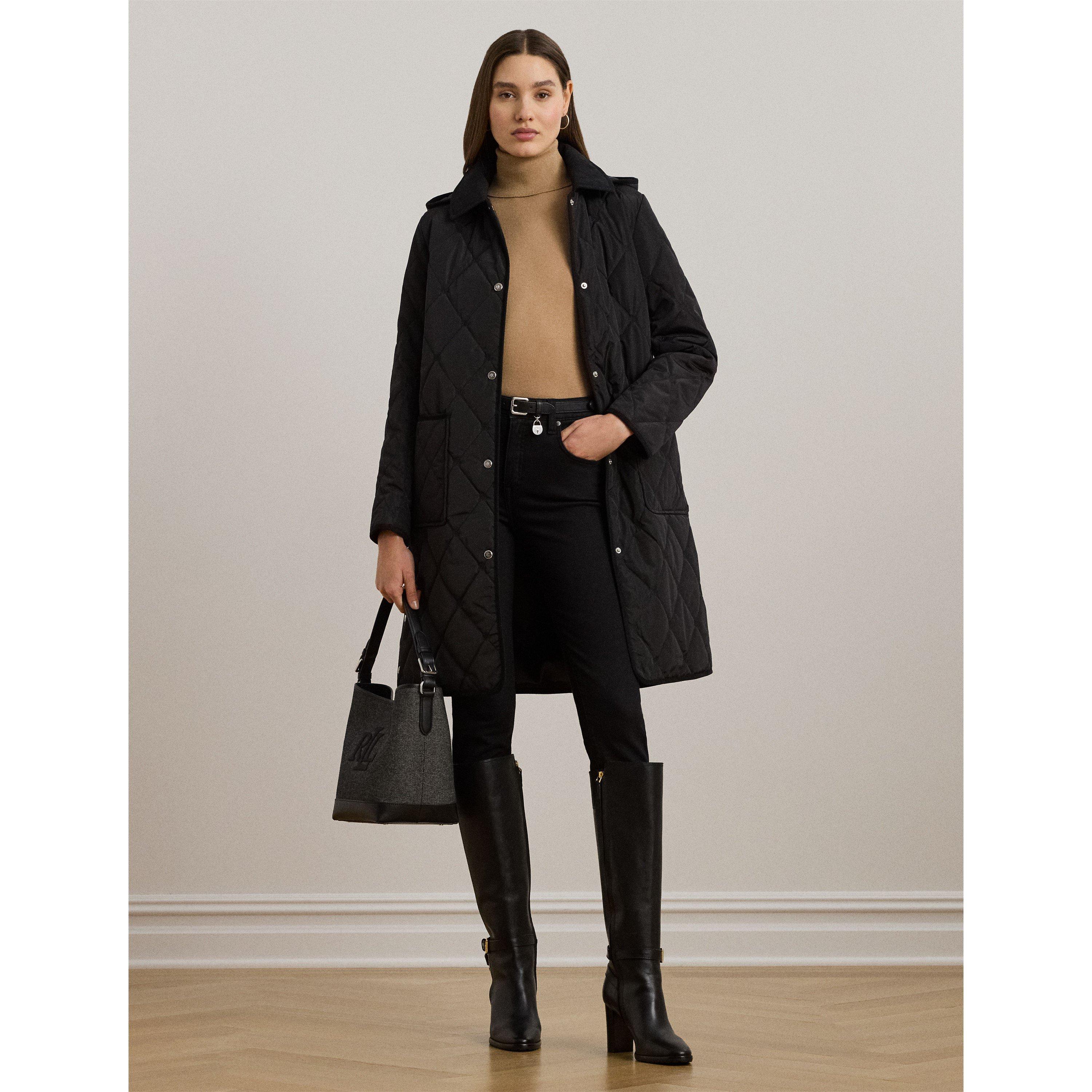 Corduroy Trim Quilted Detachable Hood Long Sleeve Short Puffer Jacket