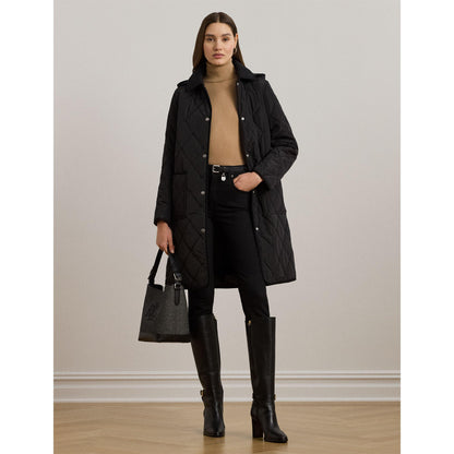 Corduroy Trim Quilted Detachable Hood Long Sleeve Short Puffer Jacket
